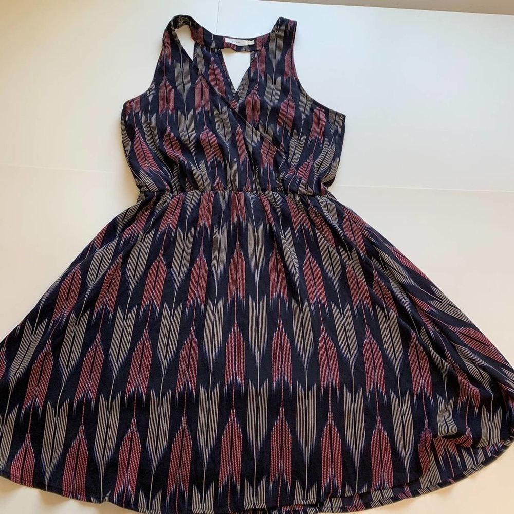 Lush Blue Aztec Dress Surplice Fit and FlareMedium